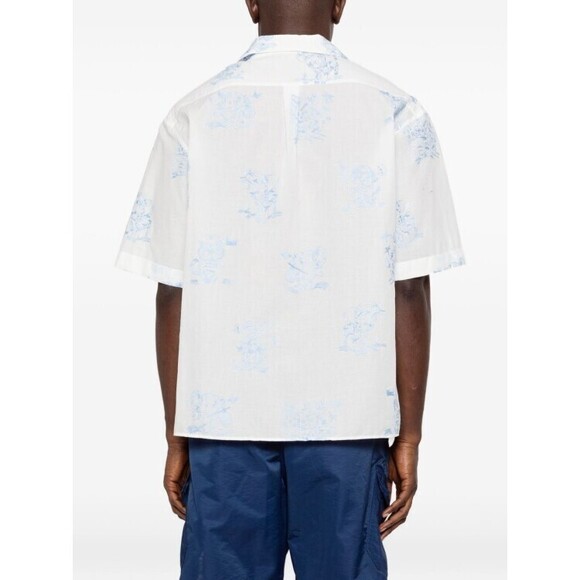 Kenzo Short-Sleeve Camp Collar Shirt In White Silk-Nylon Blend - NWT